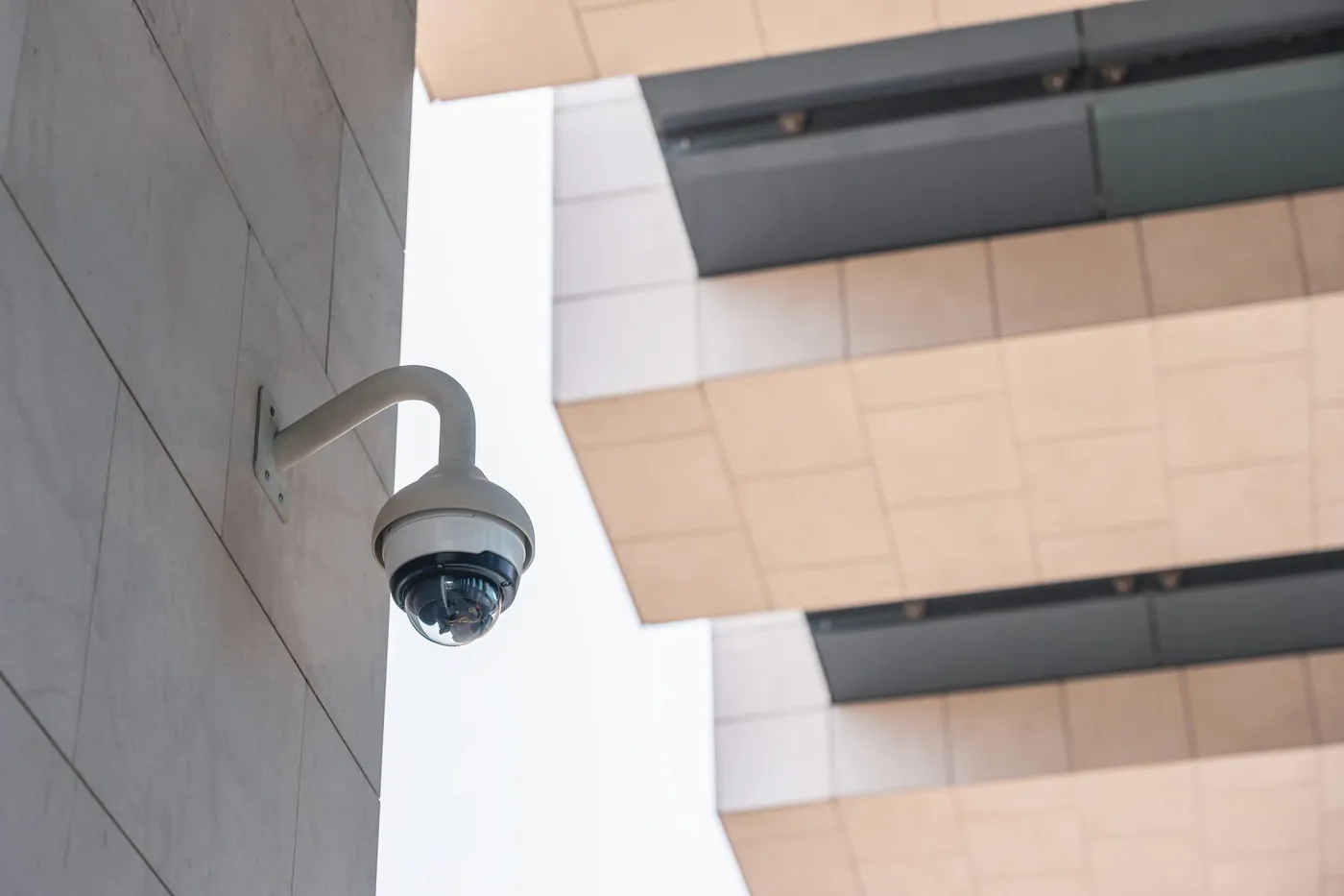 Dome security camera mounted on a commercial ceiling